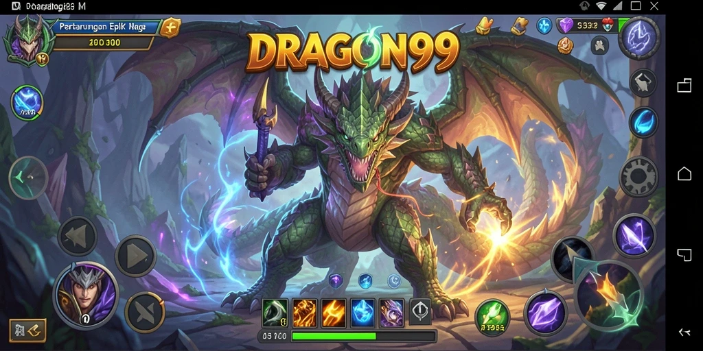 Tampilan gameplay seru dalam pertarungan naga DRAGON99.