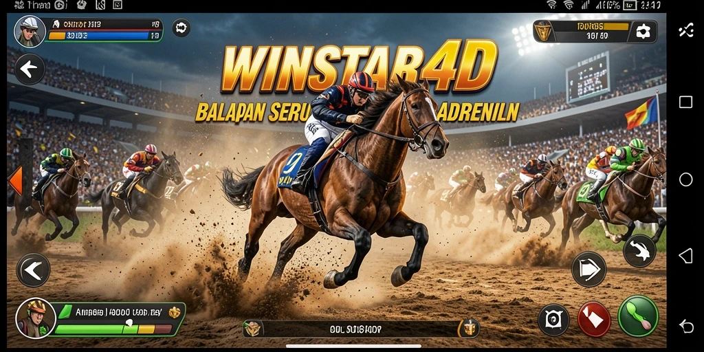 Gameplay mendebarkan dari WINSTAR4D di trek balap yang menantang.